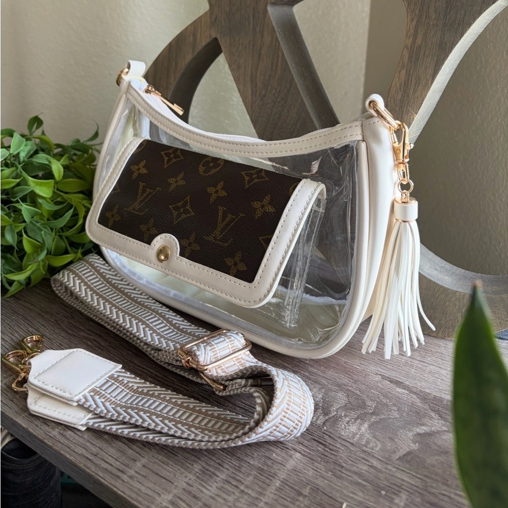 🇺🇸Custom Clear Stadium Bag White Adjustable Crossbody Shoulder Purse PVC Concert